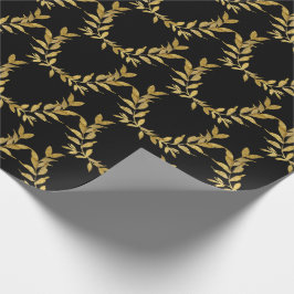 Zwarte Goudblad Monogram Elegante Chic Trouw Cadeaupapier