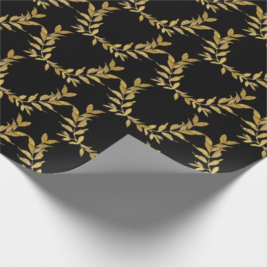 Zwarte Goudblad Monogram Elegante Chic Trouw Cadeaupapier (Hoek)