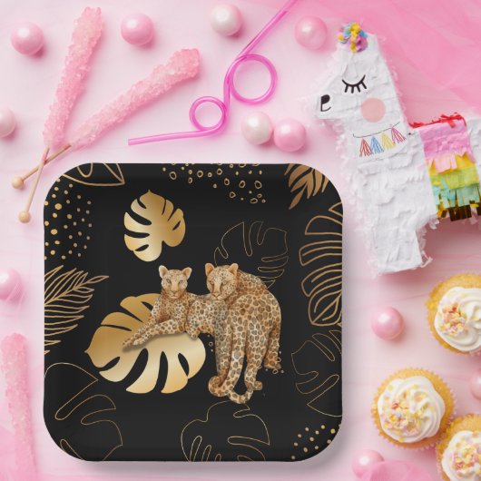 Zwarte goudblad papieren bordje (Feest)