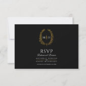 Zwarte goudbladmonogram maaltijden repetitief dine RSVP kaartje (Voorkant)