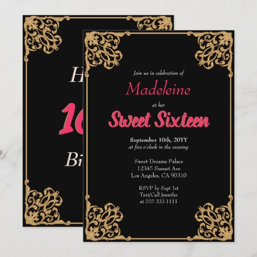  zwarte goudblauw roze zweet zestien kaart (Voorkant / Achterkant)