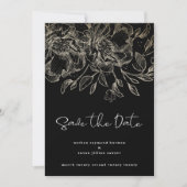 zwarte goudbloemen voor modern script save the date (Voorkant)