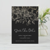 zwarte goudbloemen voor modern script save the date (Staand voorkant)
