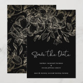 zwarte goudbloemen voor modern script save the date (Voorkant / Achterkant)