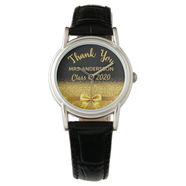 Zwarte goudboog van teatcher dank je klasse horloge (Voorkant)