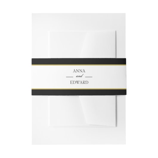 Zwarte goudbride en bruinbruidband uitnodigingen wikkel (Voorkant Voorbeeld)