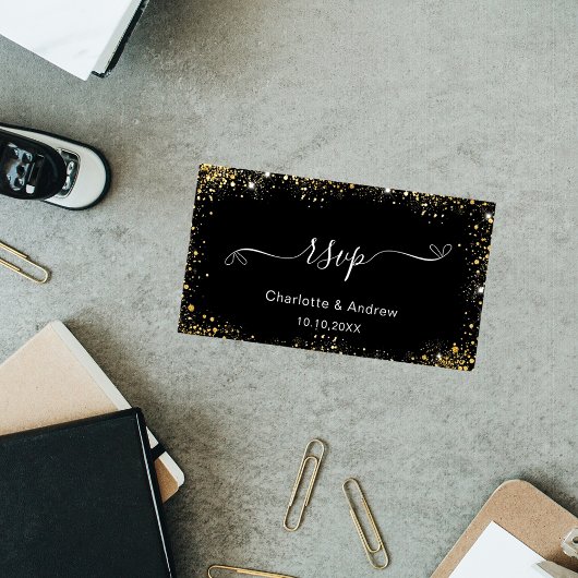 Zwarte goudbruidwebsite RSVP QR-code Informatiekaartje