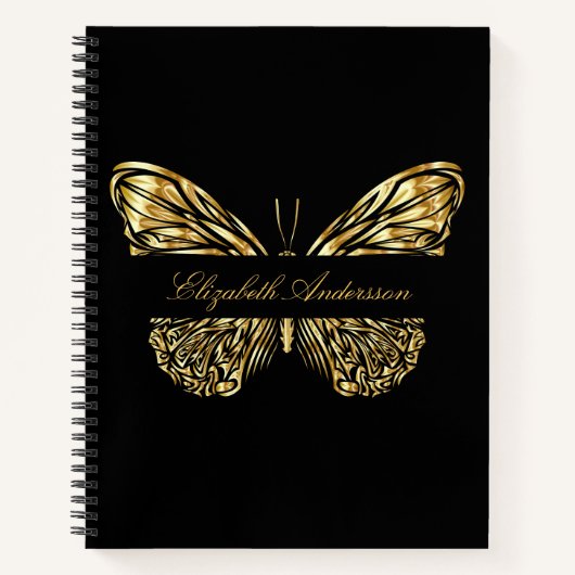 Zwarte goudbruine vlinder notitieboek (Voorkant)