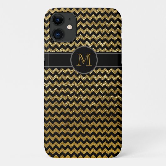zwarte goudchevron monogrammen Case-Mate iPhone case (Achterkant)