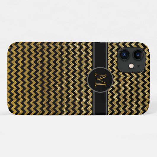 zwarte goudchevron monogrammen Case-Mate iPhone case (Achterkant (horizontaal))