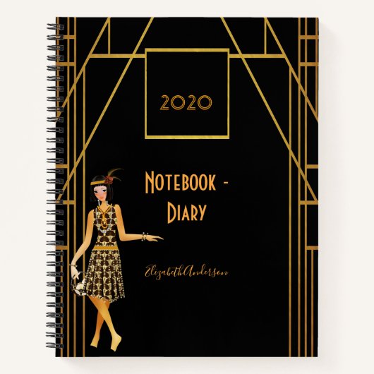 Zwarte gouddagboek van 1920 notitieboek (Voorkant)