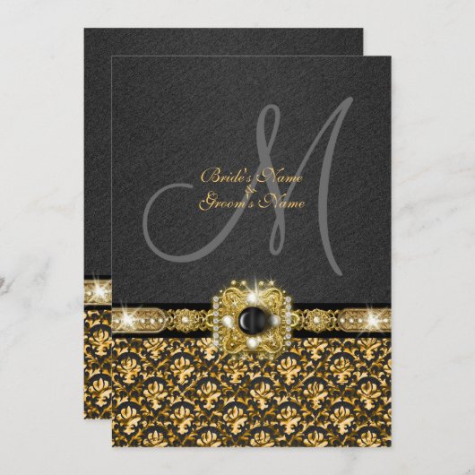 Zwarte gouddamtbruiloft kaart (Voorkant / Achterkant)