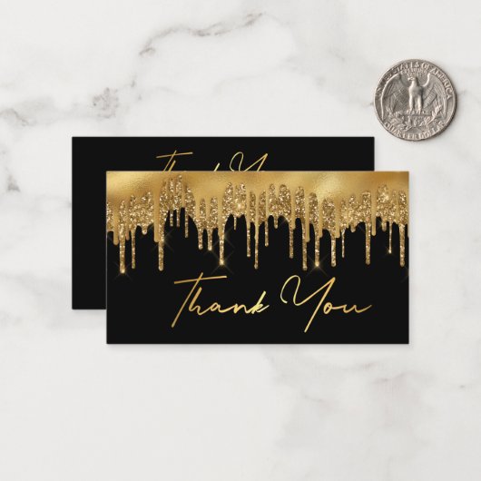 zwarte gouddruppelaar bedankt bruiloft notitiekaartje (Voorkant / Achterkant in situ)