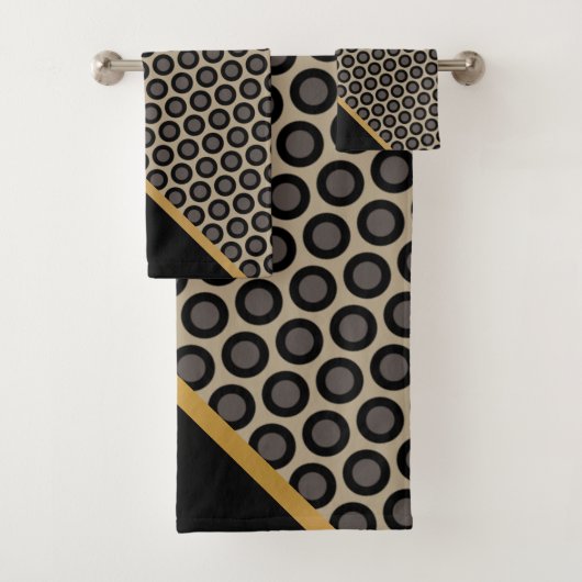 ZWARTE GOUDE ABSTRACTE CIRCLS BATHROOM TOWEL SET BAD HANDDOEK (Insitu)