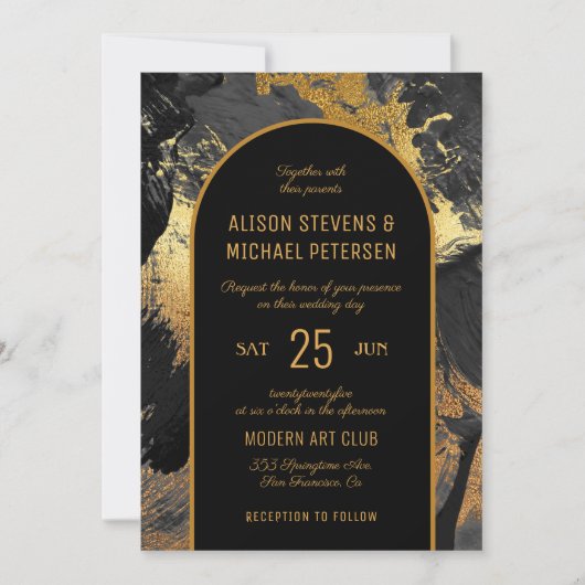 Zwarte goudelegant abstracte FOTO-bruiloft Kaart (Voorkant)