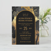 Zwarte goudelegant abstracte FOTO-bruiloft Kaart (Staand voorkant)