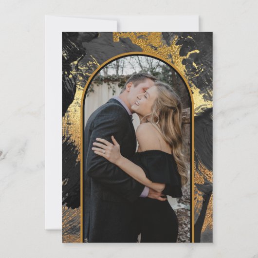 Zwarte goudelegant abstracte FOTO-bruiloft Kaart (Achterkant)