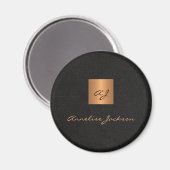 Zwarte goudelegant gepersonaliseerde monogram naam magneet (Voorkant / Achterkant)