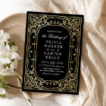 Zwarte goudelegant  romantische bruiloft kaart<br><div class="desc">Elegant   lijst design in faux gouden kleur op een zwarte kleur met kleur,  romantisch en geavanceerd,  geweldig voor een oude bruiloft,  een romantische officiële bruiloft en een luxe winterbruiloft. Bekijk alle overeenkomende stukken in het collectie.</div>