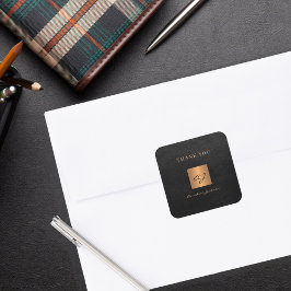 Zwarte goudelegante monogram naam bedankt vierkante sticker