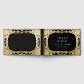 Zwarte goudelegante romantische bruiloft gastenboek (Volledig)
