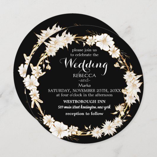 Zwarte goudelegantie-uitnodiging kaart (Voorkant / Achterkant)