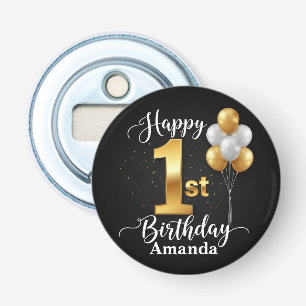 Zwarte Gouden 1e Verjaardag Knop Flesopener Button Flesopener