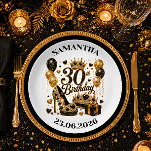 Zwarte Gouden 30e Verjaardag Glitter Confetti Bord