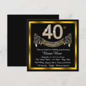 Zwarte gouden 40e verjaardagsfeestje kaart (Voorkant / Achterkant)
