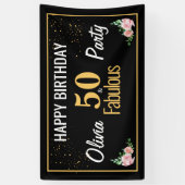 Zwarte Gouden 50e Verjaardag Banner met Roze Bloem (Verticaal)