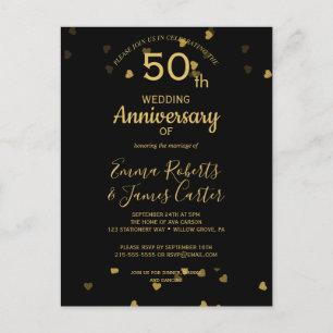 Zwarte & Gouden 50e Verjaardag Postkaart Uitnodiging Briefkaart
