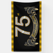 Zwarte Gouden 75e Verjaardagsfeestje Spandoek (Verticaal)