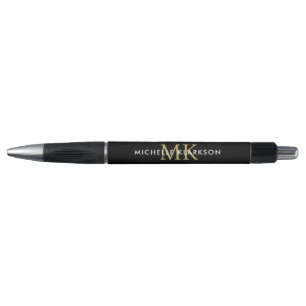 Zwarte Gouden Aangepaste Monogram Initiaal Elegant Pen