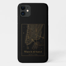 Zwarte Gouden Aangepaste Stad Kaart iPhone Hoesje