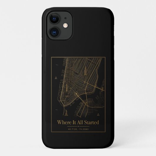 Zwarte Gouden Aangepaste Stad Kaart iPhone Hoesje (Achterkant)