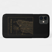 Zwarte Gouden Aangepaste Stad Kaart iPhone Hoesje (Achterkant (horizontaal))