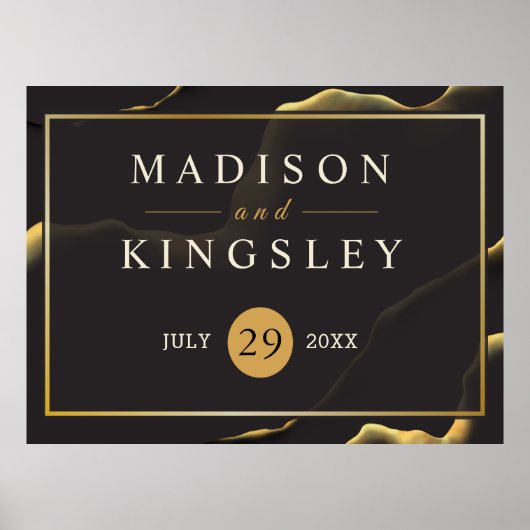 Zwarte gouden Abstracte Amazing Wedding Sign Poster (Voorkant)