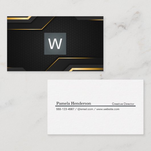 Zwarte gouden achtergrond | Monogram Classic Visitekaartje (Voorkant / Achterkant)