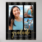 Zwarte Gouden Afstudeerfeest 3 Foto Glitter Script Poster (Voorkant)