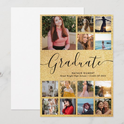 Zwarte & Gouden Afstudeerfoto Collage 13 Afstudeer Aankondiging (Voorkant / Achterkant)