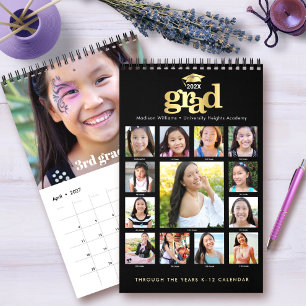 Zwarte Gouden Afstudeerfoto Collage K–12 15 Maande Kalender