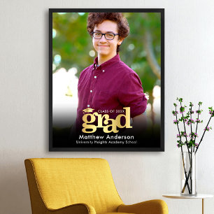 Zwarte Gouden Afstudeerfoto met Vetgedrukte Typogr Poster