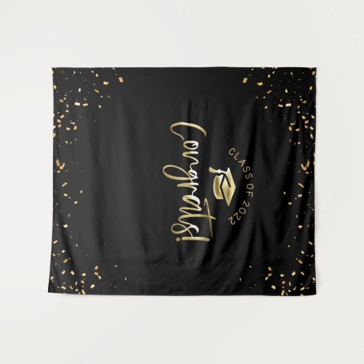 Zwarte Gouden Afstudeertapijt 2025 Fotohokje Wandkleed (Voorkant (horizontaal))