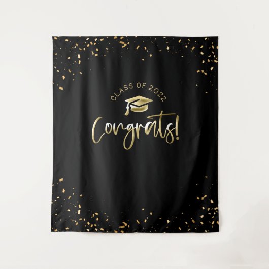 Zwarte Gouden Afstudeertapijt 2025 Fotohokje Wandkleed (Voorkant)