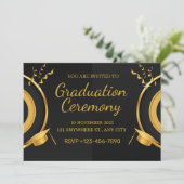 Zwarte & gouden afstuderen ceremonie kaart (Staand voorkant)