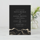 Zwarte gouden agaat Elegante moderne bruiloft Kaart (Staand voorkant)