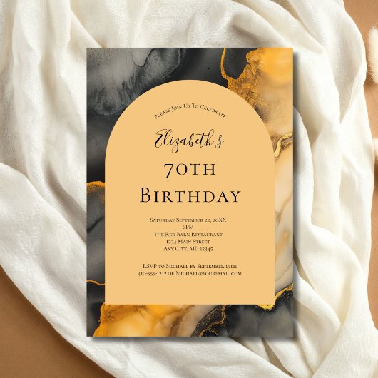 Zwarte gouden alcohol inkt boog 70e verjaardag voo kaart