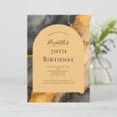 Zwarte gouden alcohol inkt boog 70e verjaardag voo kaart (Staand voorkant)