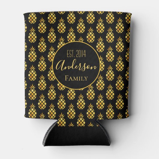 Zwarte gouden ananananasepels, naam blikjeskoeler (Voorkant)