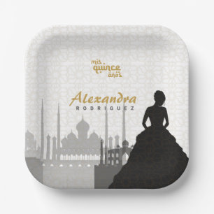 Zwarte & Gouden Arabische Quinceañera Papieren Bor Bordje